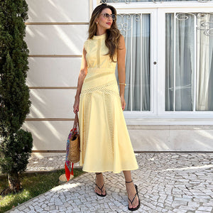 Léandra Lace Sleeveless High Neck A-Line Midi Dress