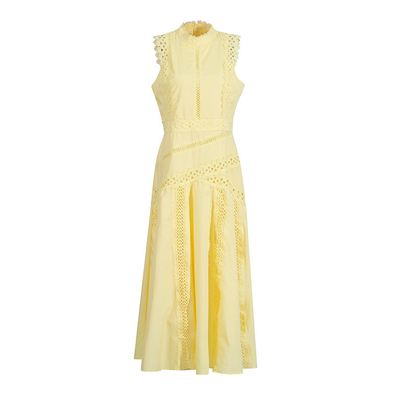 Léandra Lace Sleeveless High Neck A-Line Midi Dress