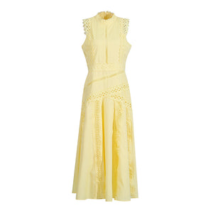 Léandra Lace Sleeveless High Neck A-Line Midi Dress