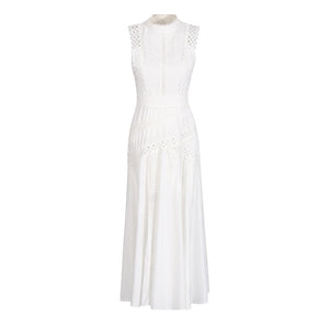 Léandra Lace Sleeveless High Neck A-Line Midi Dress