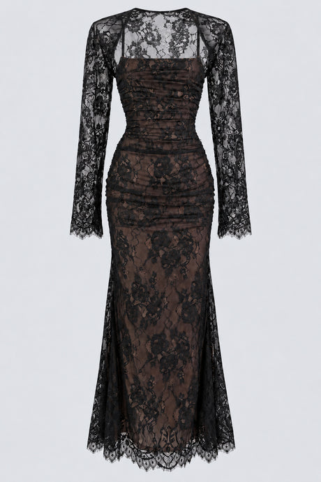 Léorine Lace Corset Maxi Dress with Shrug - Black_-_selmori.com_-_03