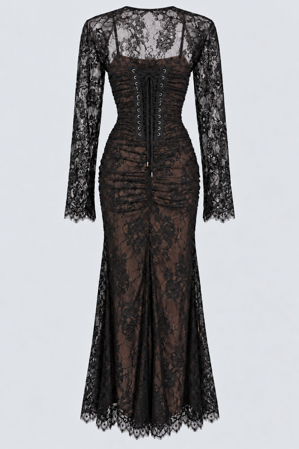 Léorine Lace Corset Maxi Dress with Shrug - Black_-_selmori.com_-_04