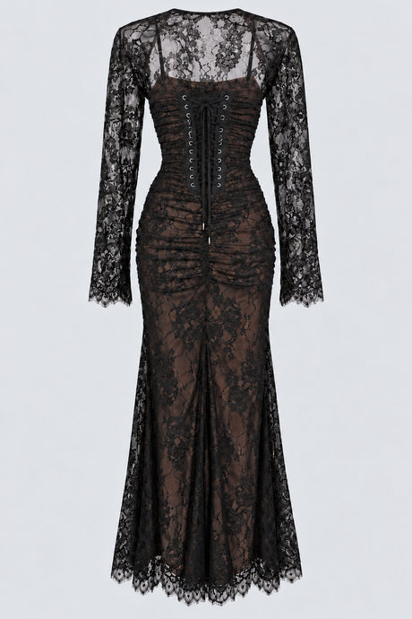 Léorine Lace Corset Maxi Dress with Shrug - Black_-_selmori.com_-_04