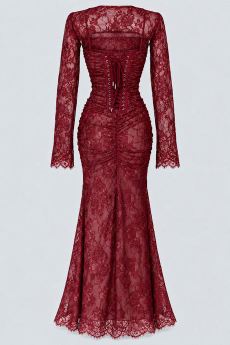 Léorine Lace Corset Maxi Dress with Shrug - Burgundy_-_selmori.com_-_04