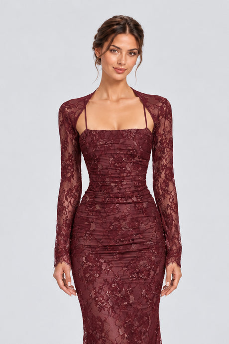 Léorine Lace Corset Maxi Dress with Shrug - Burgundy_-_selmori.com_-_07