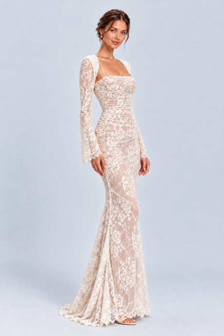 Léorine Lace Corset Maxi Dress with Shrug - White_-_selmori.com_-_06