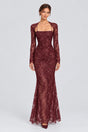 Léorine Lace Corset Maxi Dress with Shrug - Burgundy - selmori.com - 01