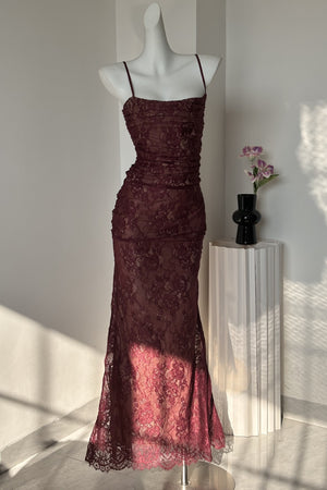 Léorine Lace Corset Maxi Dress with Shrug - Burgundy - selmori.com - 09