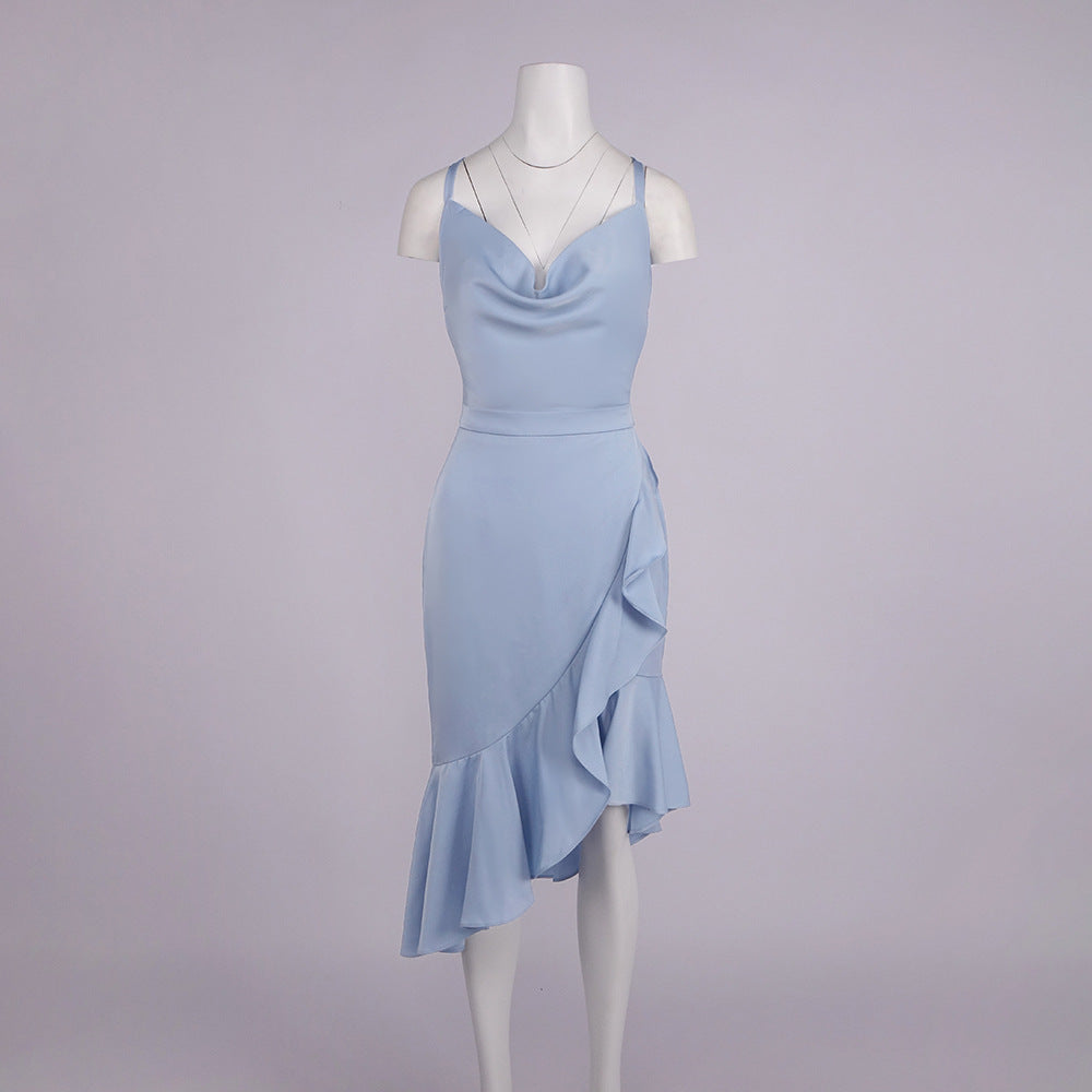 Amulette Cowl Neck Ruffle Midi Dress
