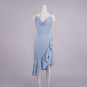 Amulette Cowl Neck Ruffle Midi Dress