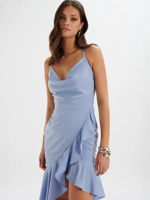 Amulette Cowl Neck Ruffle Midi Dress