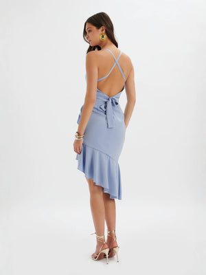 Amulette Cowl Neck Ruffle Midi Dress