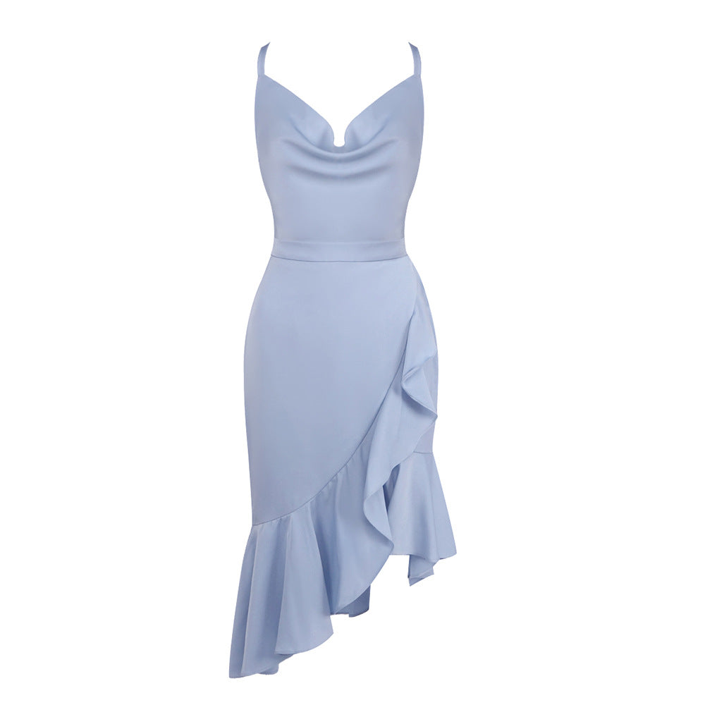 Amulette Cowl Neck Ruffle Midi Dress