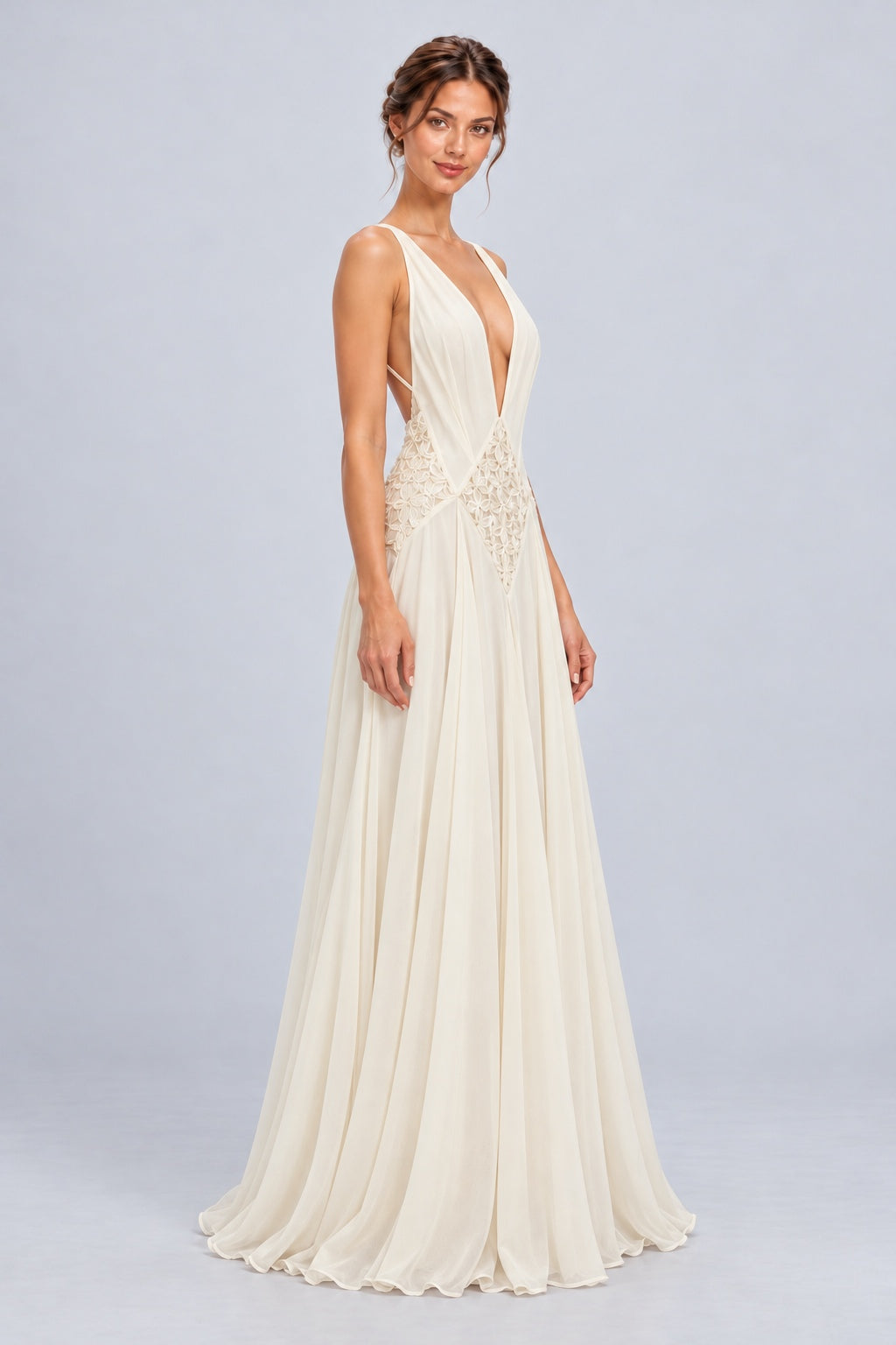 Liorane Plunge Neck Floral Cutout Maxi Dress - Beige_-_selmori.com_-_06