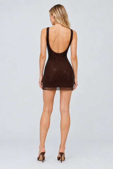 Maëline Metallic Mesh Mini Dress - Dark Brown_-_selmori.com_-_02