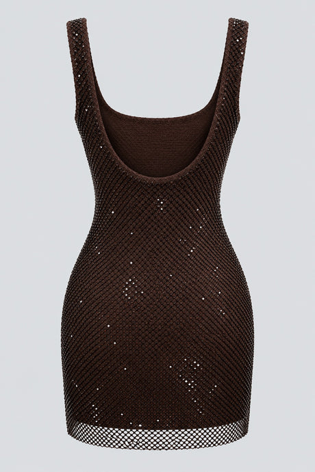 Maëline Metallic Mesh Mini Dress - Dark Brown_-_selmori.com_-_04