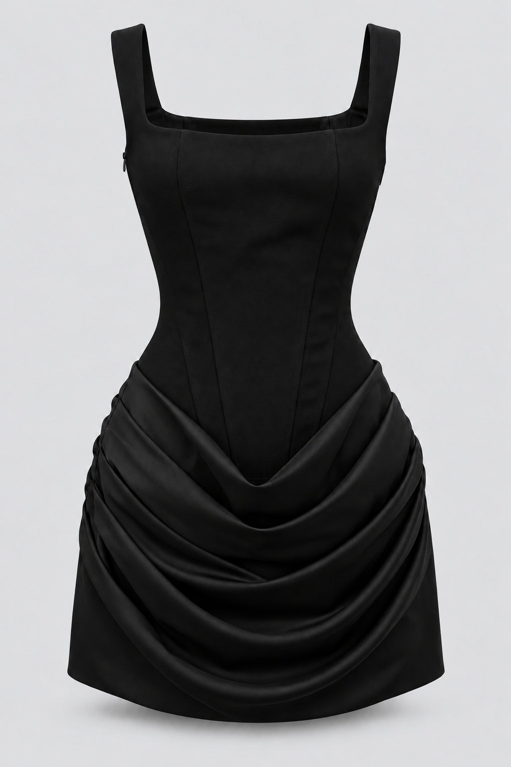 Maëlyne Square Neck Ruched Corset Mini Dress - Black_-_selmori.com_-_03