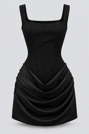 Maëlyne Square Neck Ruched Corset Mini Dress - Black_-_selmori.com_-_03
