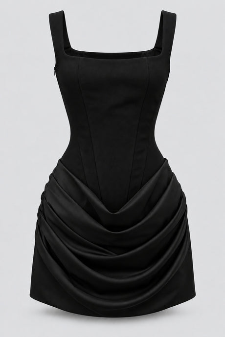 Maëlyne Square Neck Ruched Corset Mini Dress - Black_-_selmori.com_-_03