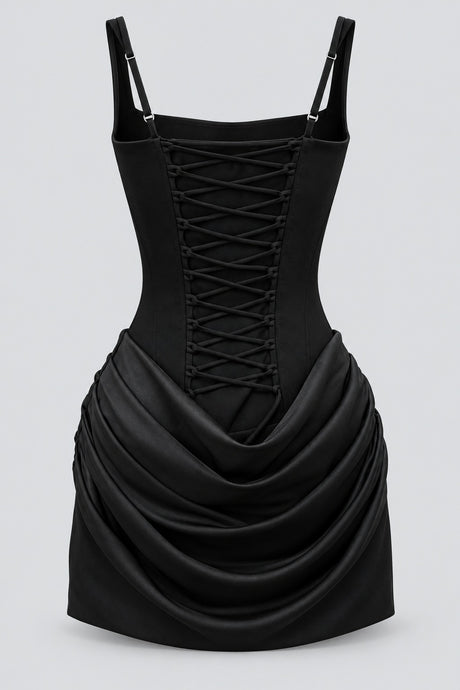 Maëlyne Square Neck Ruched Corset Mini Dress - Black_-_selmori.com_-_04