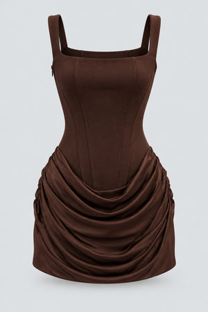 Maëlyne Square Neck Ruched Corset Mini Dress - Brown_-_selmori.com_-_03