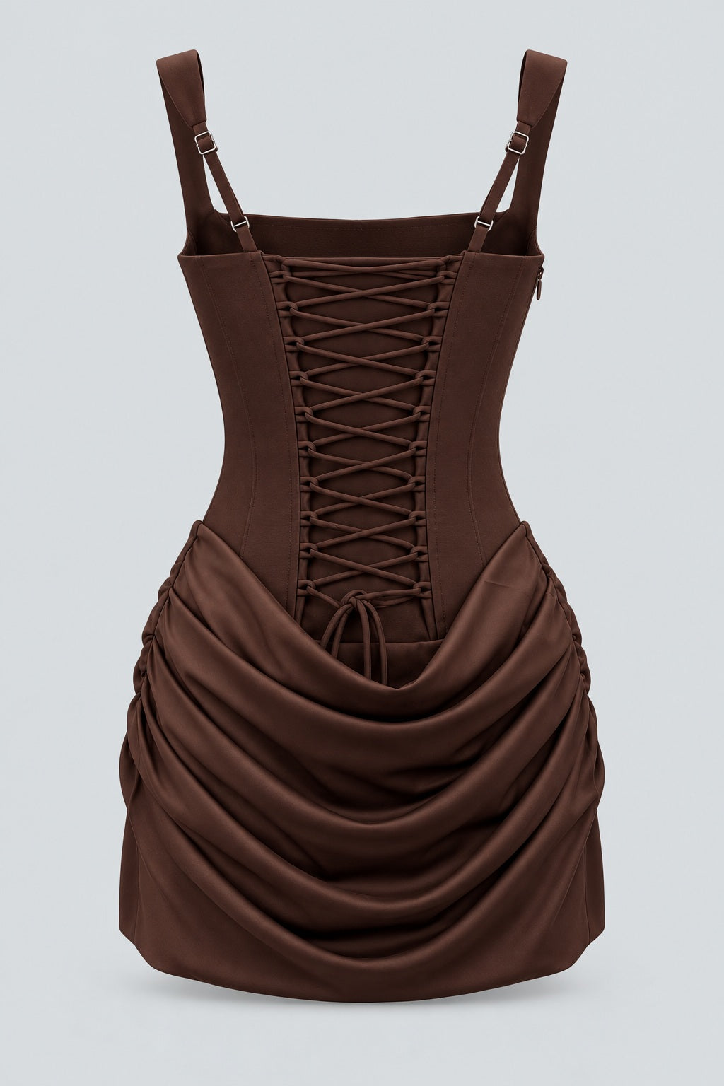 Maëlyne Square Neck Ruched Corset Mini Dress - Brown_-_selmori.com_-_04