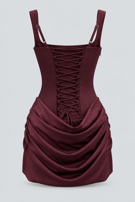 Maëlyne Square Neck Ruched Corset Mini Dress - Burgundy_-_selmori.com_-_04