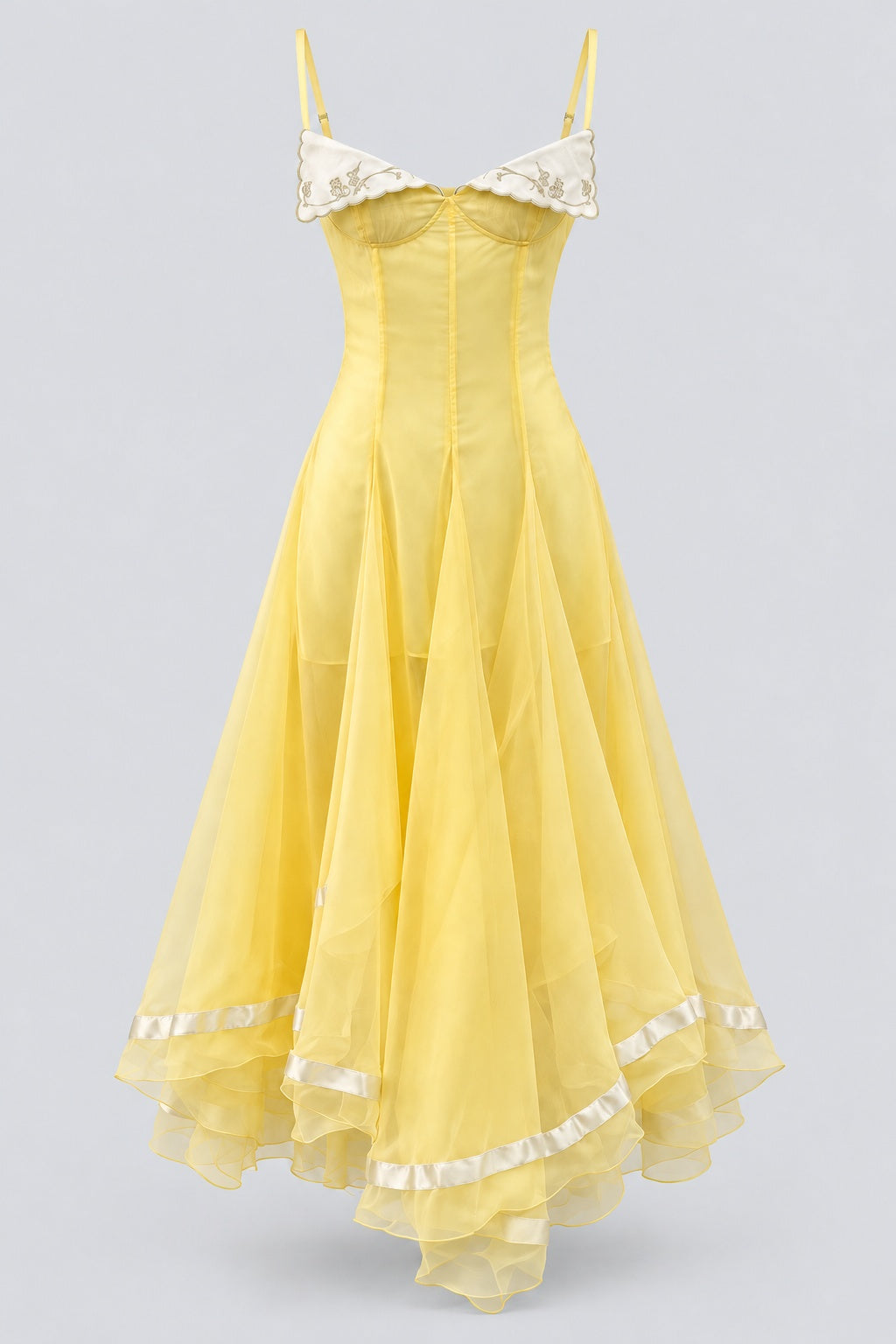 Marceline Scalloped-Embroidered Corset Handkerchief Midi Dress - Yellow_-_selmori.com_-_03