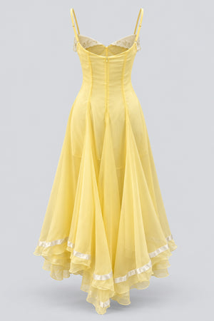 Marceline Scalloped-Embroidered Corset Handkerchief Midi Dress - Yellow_-_selmori.com_-_04