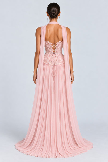 Marcelline Strapless Beaded Lace Corset Two-Piece Maxi Dress with Scarf - Pink_-_selmori.com_-_02