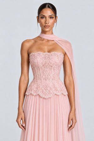 Marcelline Strapless Beaded Lace Corset Two-Piece Maxi Dress with Scarf - Pink_-_selmori.com_-_07