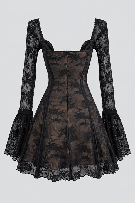 Meliora Lace Corset Bell Sleeve Mini Dress - Black_-_selmori.com_-_04