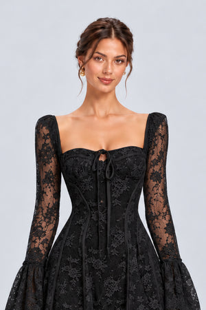 Meliora Lace Corset Bell Sleeve Mini Dress - Black_-_selmori.com_-_07
