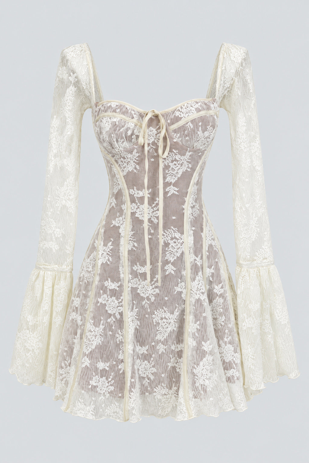 Meliora Lace Corset Bell Sleeve Mini Dress - White_-_selmori.com_-_03
