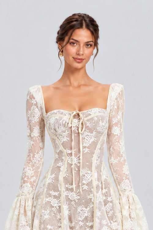 Meliora Lace Corset Bell Sleeve Mini Dress - White_-_selmori.com_-_07