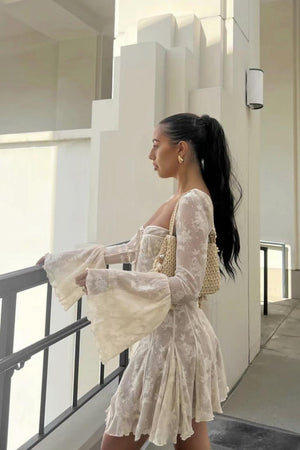 Meliora Lace Corset Bell Sleeve Mini Dress - White_-_selmori.com_-_14