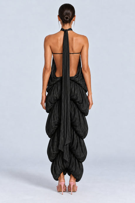 Melisandre Halterneck Draped Bubble Maxi Dress - Black_-_selmori.com_-_02