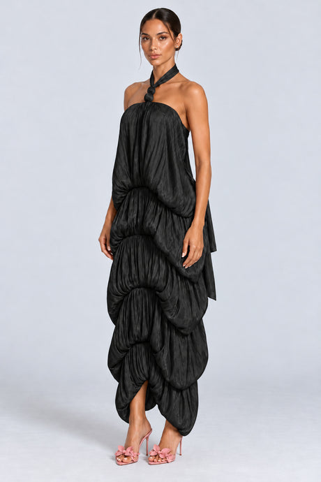 Melisandre Halterneck Draped Bubble Maxi Dress - Black_-_selmori.com_-_05