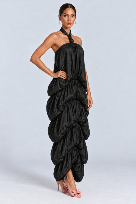 Melisandre Halterneck Draped Bubble Maxi Dress - Black_-_selmori.com_-_06