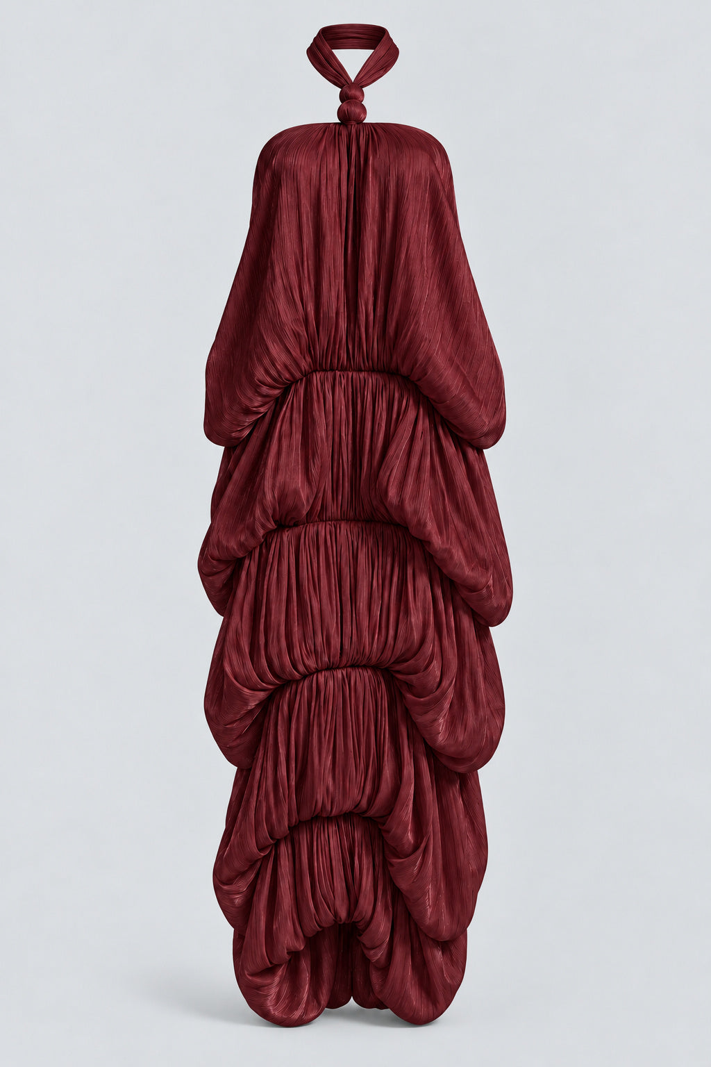 Melisandre Halterneck Draped Bubble Maxi Dress - Burgundy_-_selmori.com_-_03