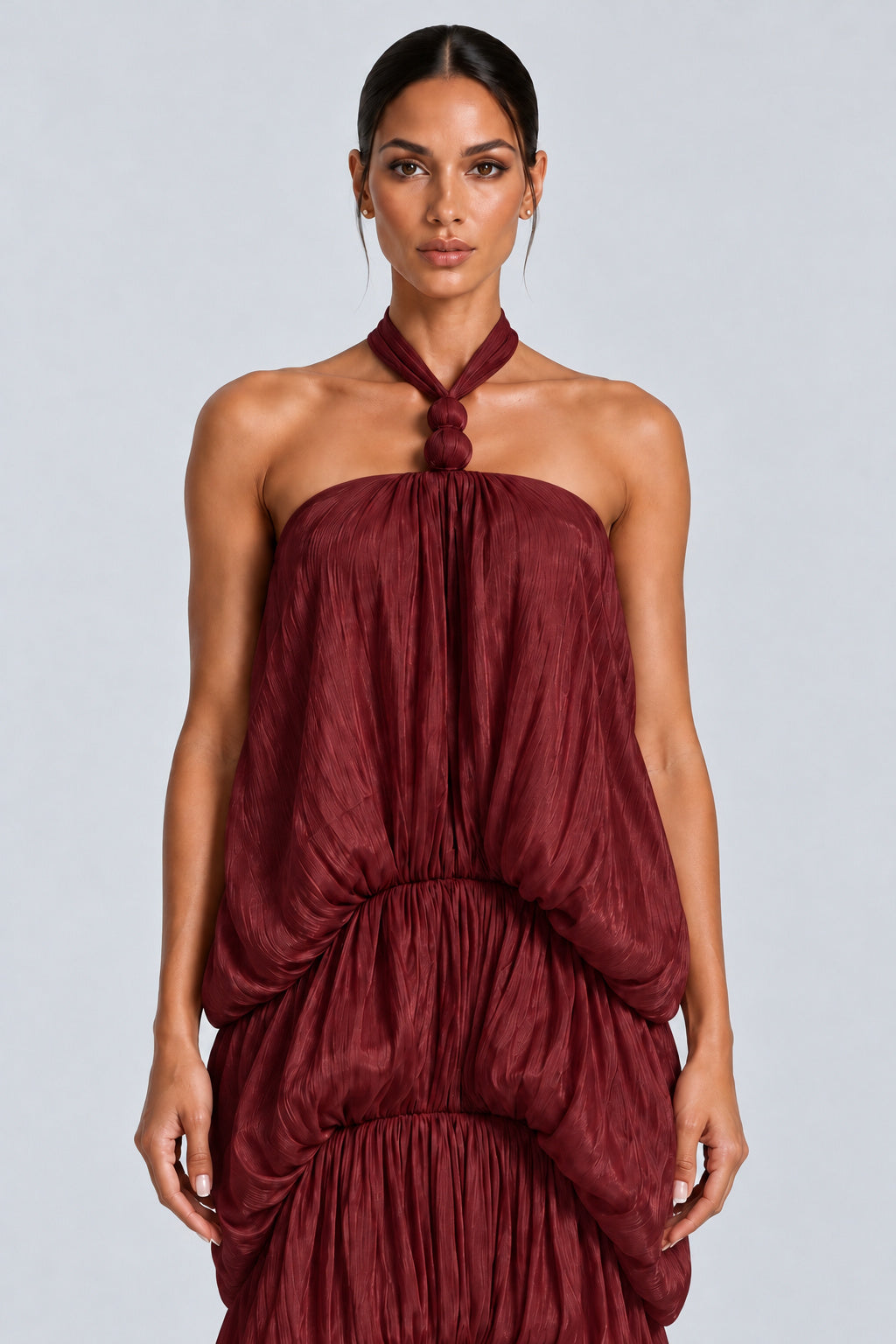 Melisandre Halterneck Draped Bubble Maxi Dress - Burgundy_-_selmori.com_-_07