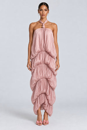 Melisandre Halterneck Draped Bubble Maxi Dress - Pink_-_selmori.com_-_01