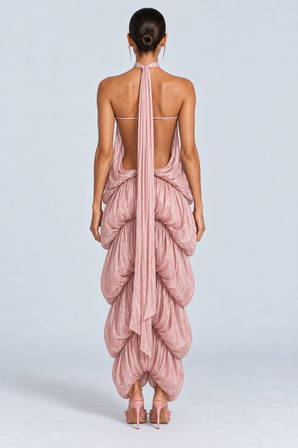 Melisandre Halterneck Draped Bubble Maxi Dress - Pink_-_selmori.com_-_02