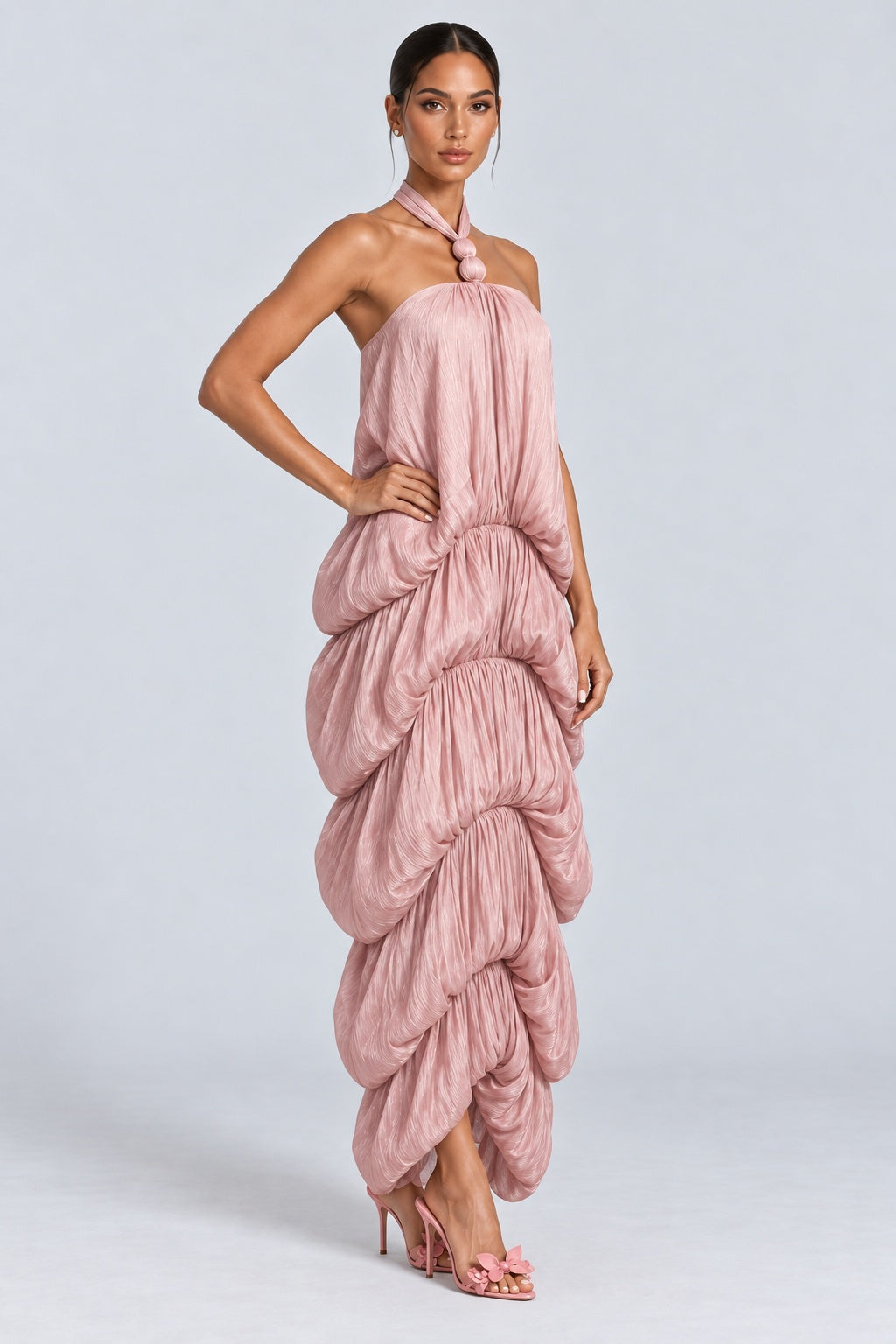 Melisandre Halterneck Draped Bubble Maxi Dress - Pink_-_selmori.com_-_06