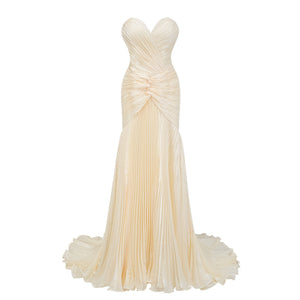 Mina Strapless Sweetheart Ruched Maxi Dress / Champagne