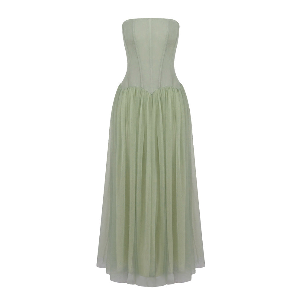 Émotion Strapless Pleated Corset Maxi Dress