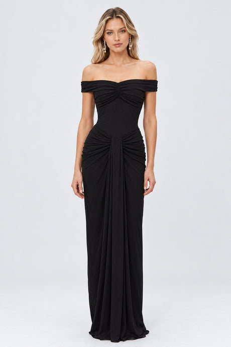 Noctuelle Off-Shoulder Ruched Maxi Dress - Black_-_selmori.com_-_01