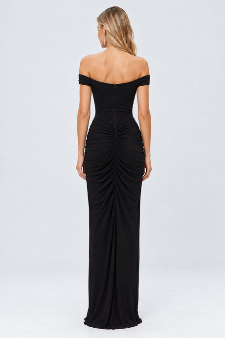 Noctuelle Off-Shoulder Ruched Maxi Dress - Black_-_selmori.com_-_02