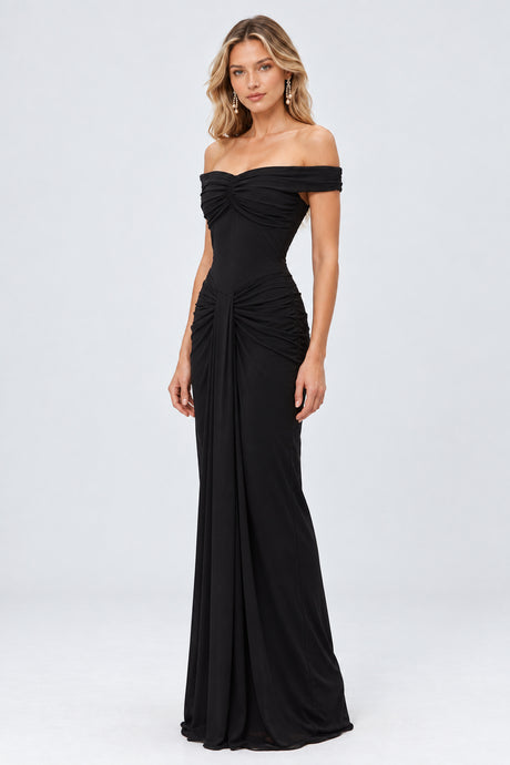 Noctuelle Off-Shoulder Ruched Maxi Dress - Black_-_selmori.com_-_05
