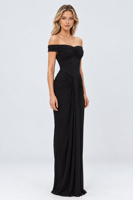 Noctuelle Off-Shoulder Ruched Maxi Dress - Black_-_selmori.com_-_06
